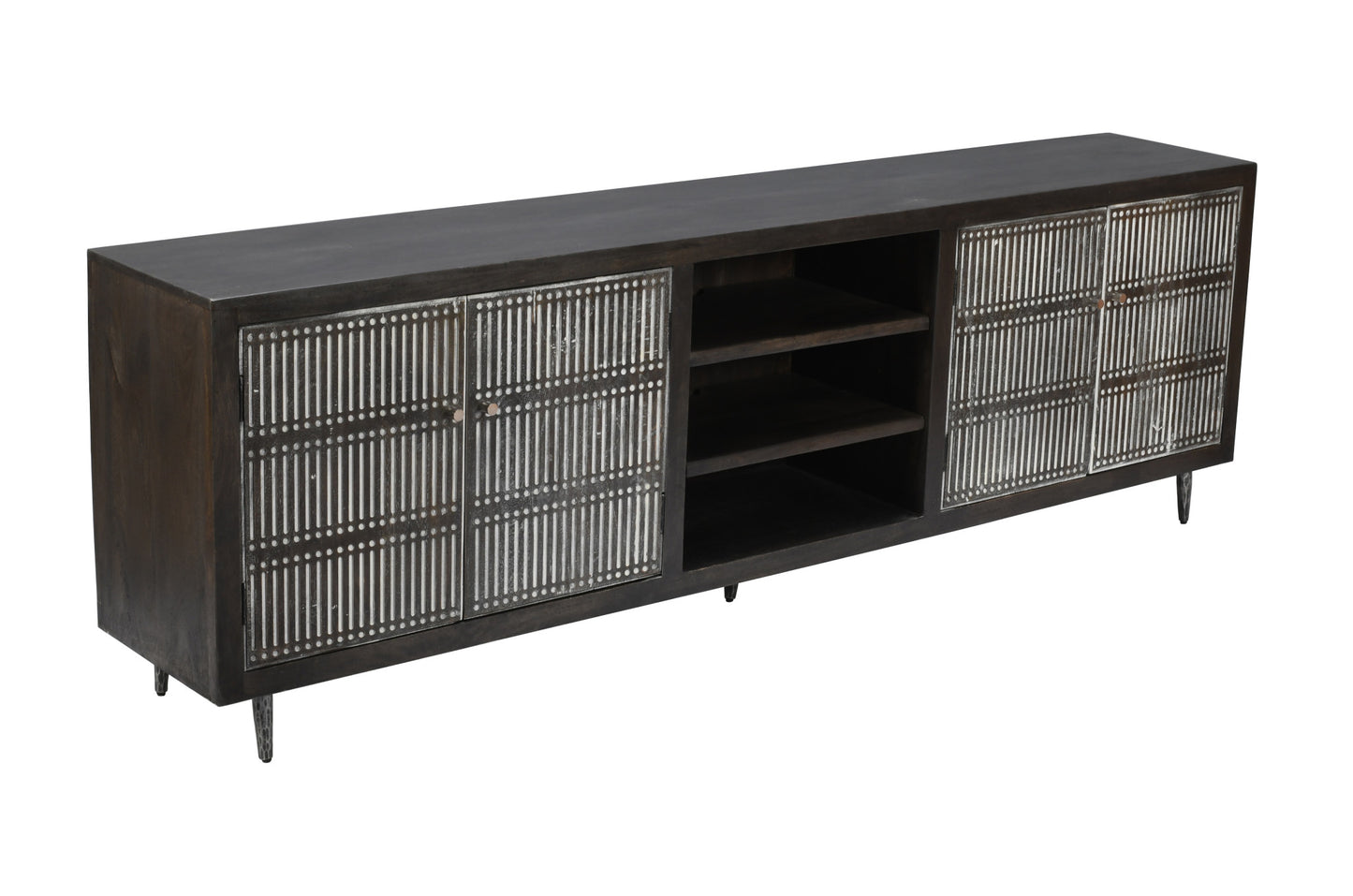 Dark Brown Carved Distressed Solid Wood Media Console
