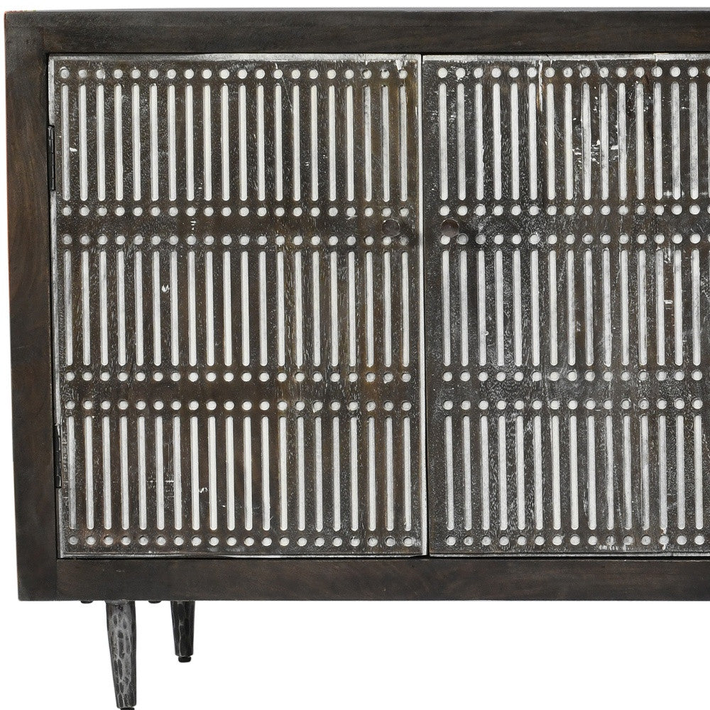 Dark Brown Carved Distressed Solid Wood Media Console