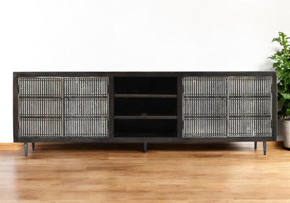 Dark Brown Carved Distressed Solid Wood Media Console