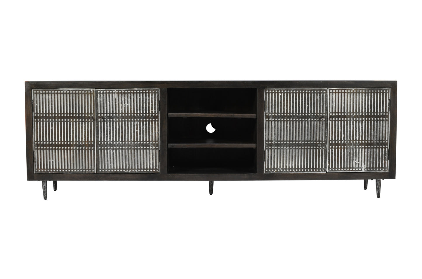 Dark Brown Carved Distressed Solid Wood Media Console