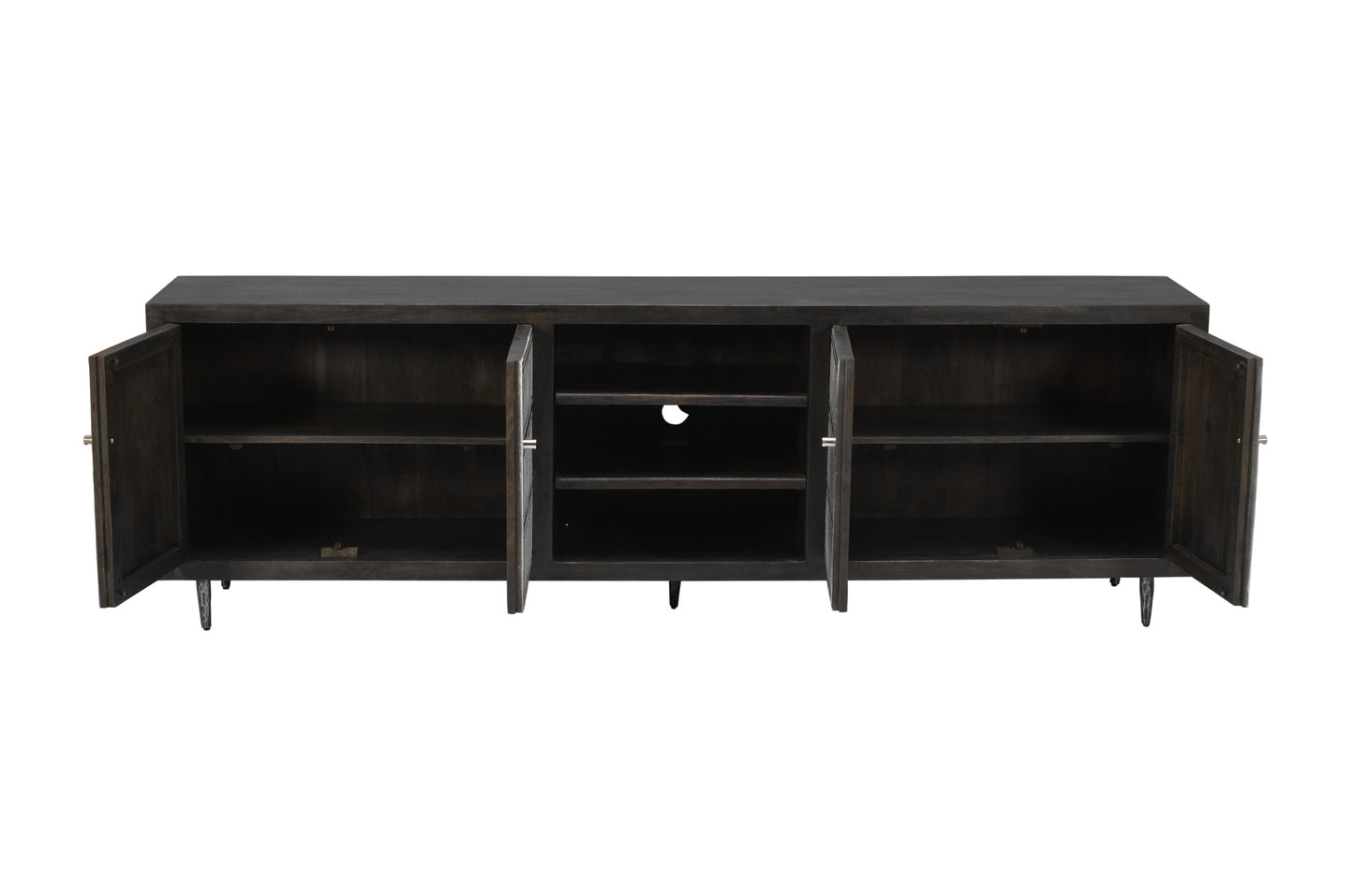 Dark Brown Carved Distressed Solid Wood Media Console