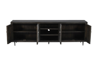 Dark Brown Carved Distressed Solid Wood Media Console