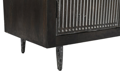 Dark Brown Carved Distressed Solid Wood Media Console