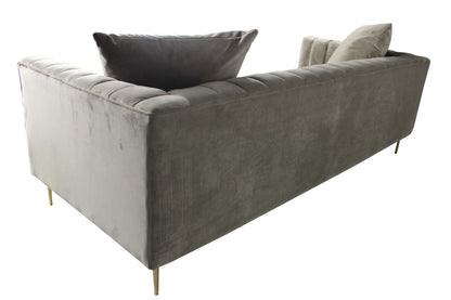 Gray Brown Velvet Sofa & Toss Pillows With Gold Legs