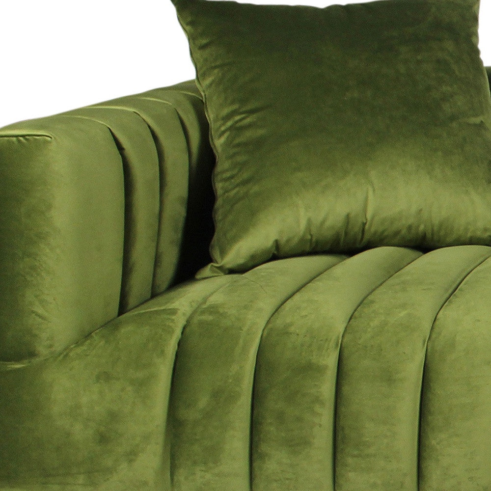 Olive Green Velvet Sofa & Toss Pillows With Gold Legs