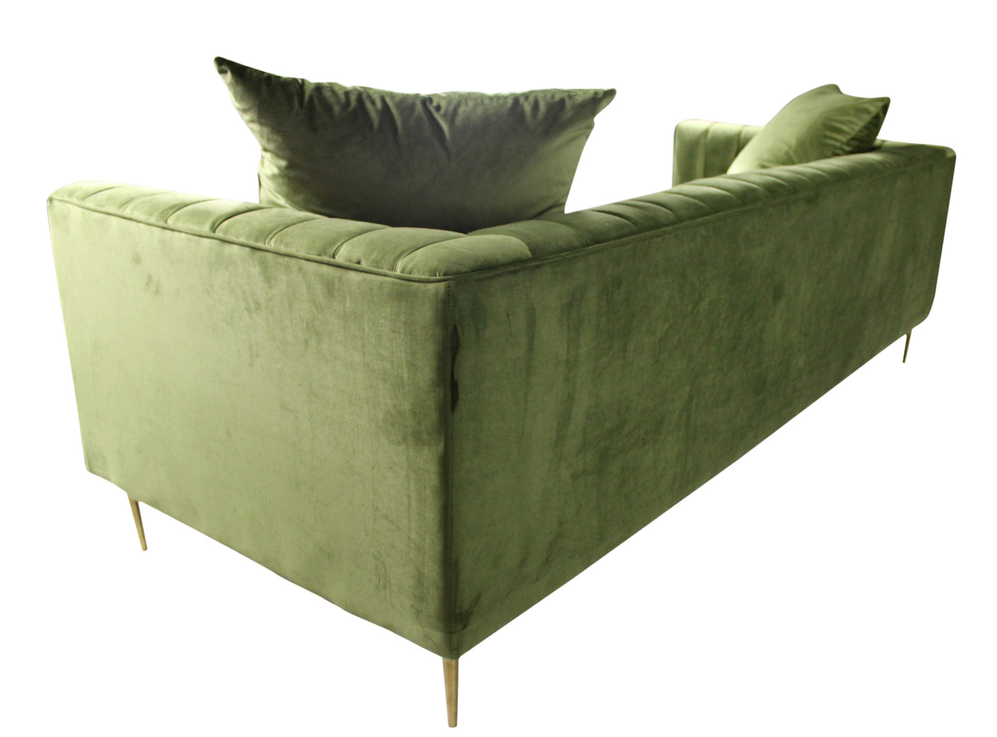 Olive Green Velvet Sofa & Toss Pillows With Gold Legs