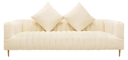 Ivory Velvet Sofa & Toss Pillows With Gold Legs