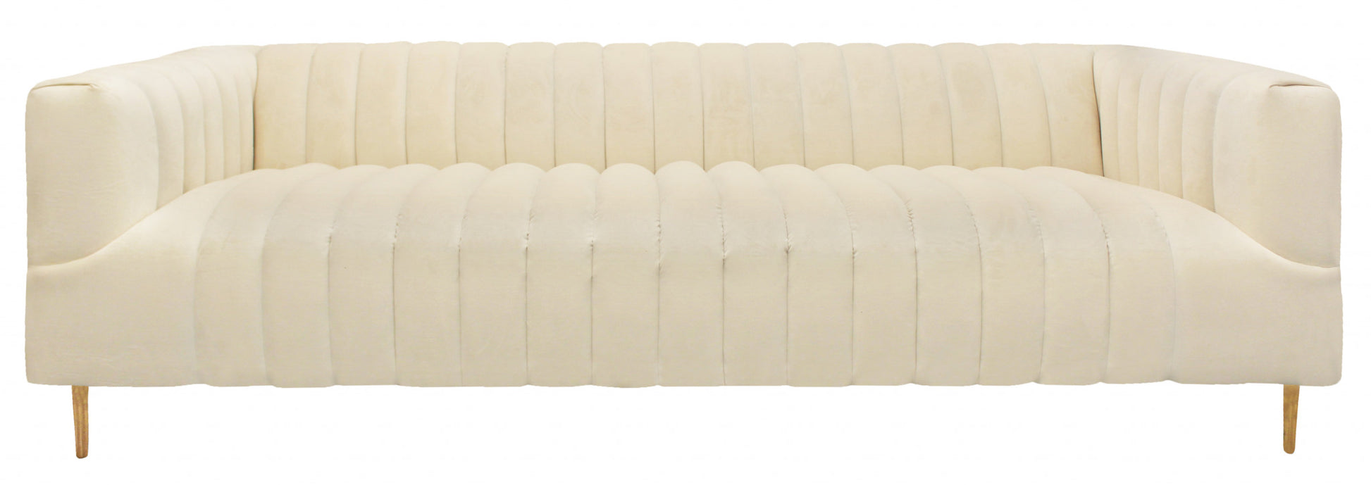 Ivory Velvet Sofa & Toss Pillows With Gold Legs