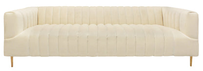 Ivory Velvet Sofa & Toss Pillows With Gold Legs
