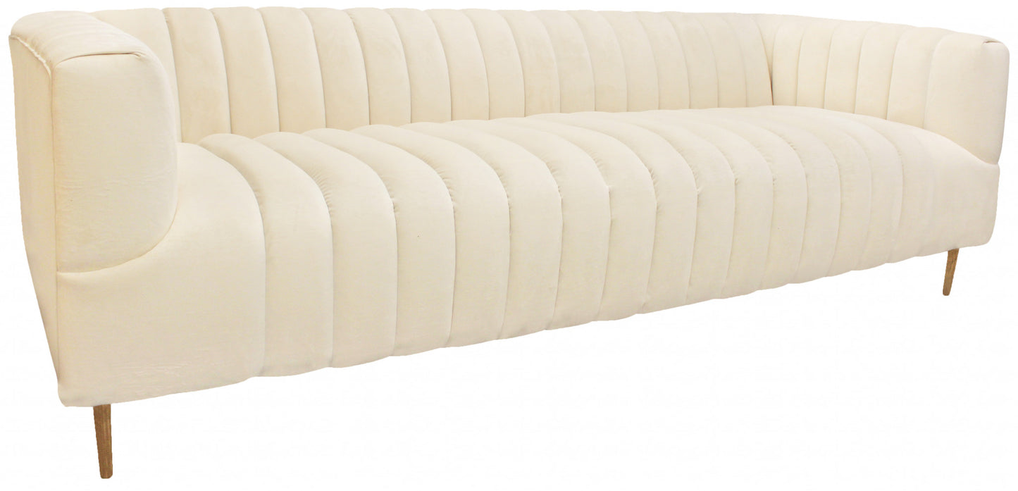 Ivory Velvet Sofa & Toss Pillows With Gold Legs