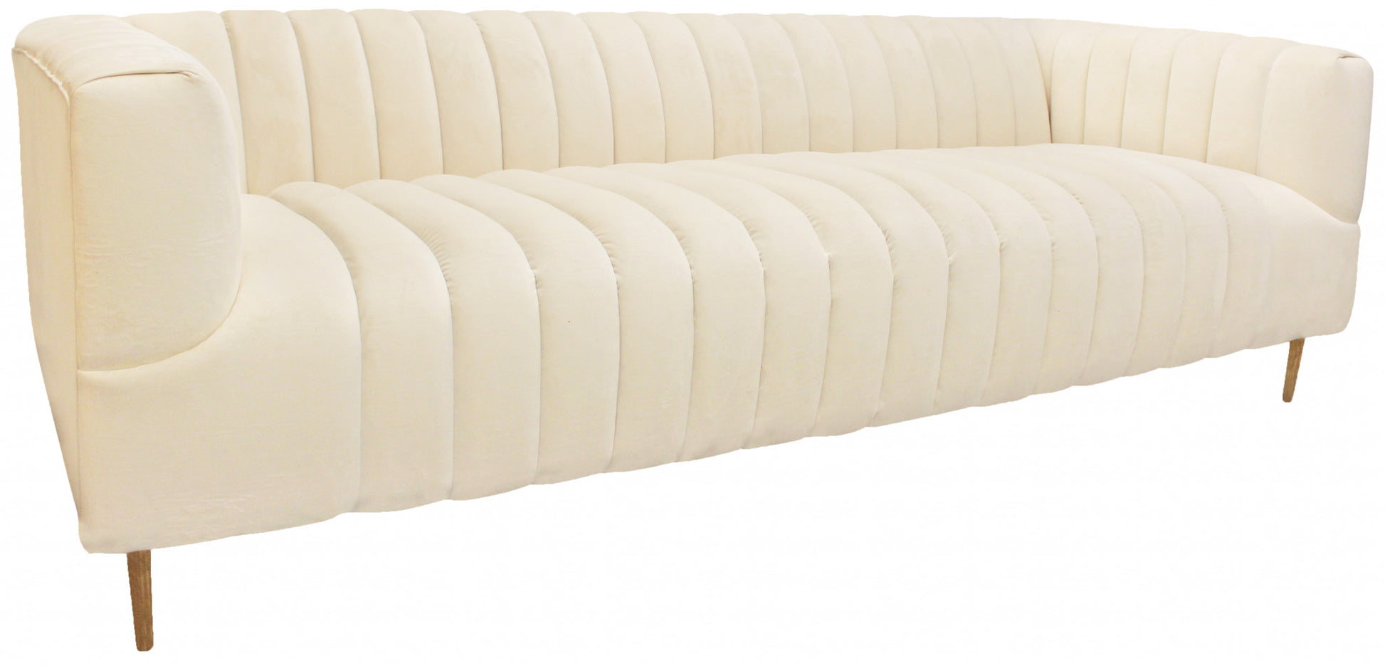 Ivory Velvet Sofa & Toss Pillows With Gold Legs