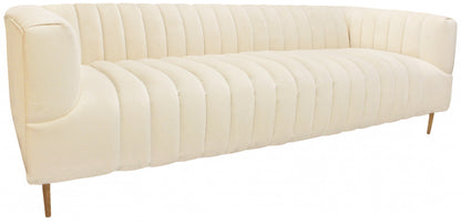 Ivory Velvet Sofa & Toss Pillows With Gold Legs