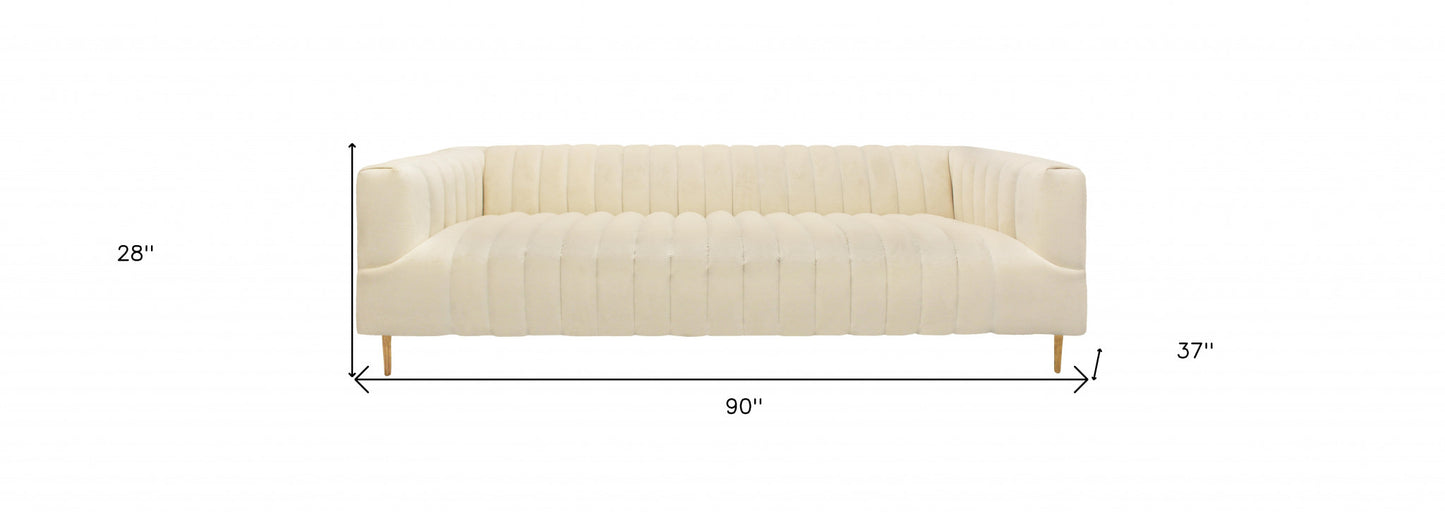 Ivory Velvet Sofa & Toss Pillows With Gold Legs