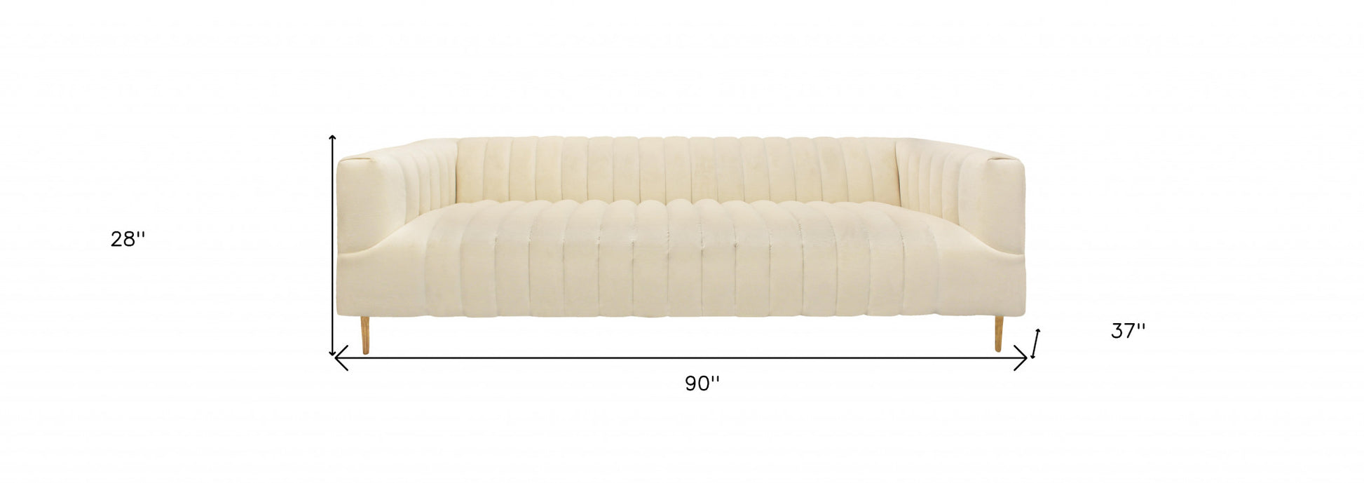 Ivory Velvet Sofa & Toss Pillows With Gold Legs