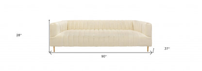 Ivory Velvet Sofa & Toss Pillows With Gold Legs