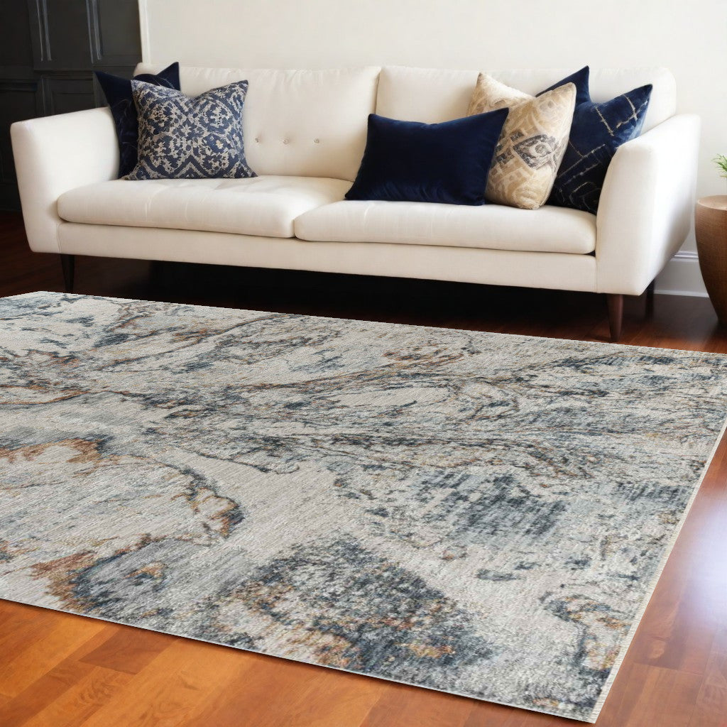 8 x 10 Beige Blue Power Loom Rug