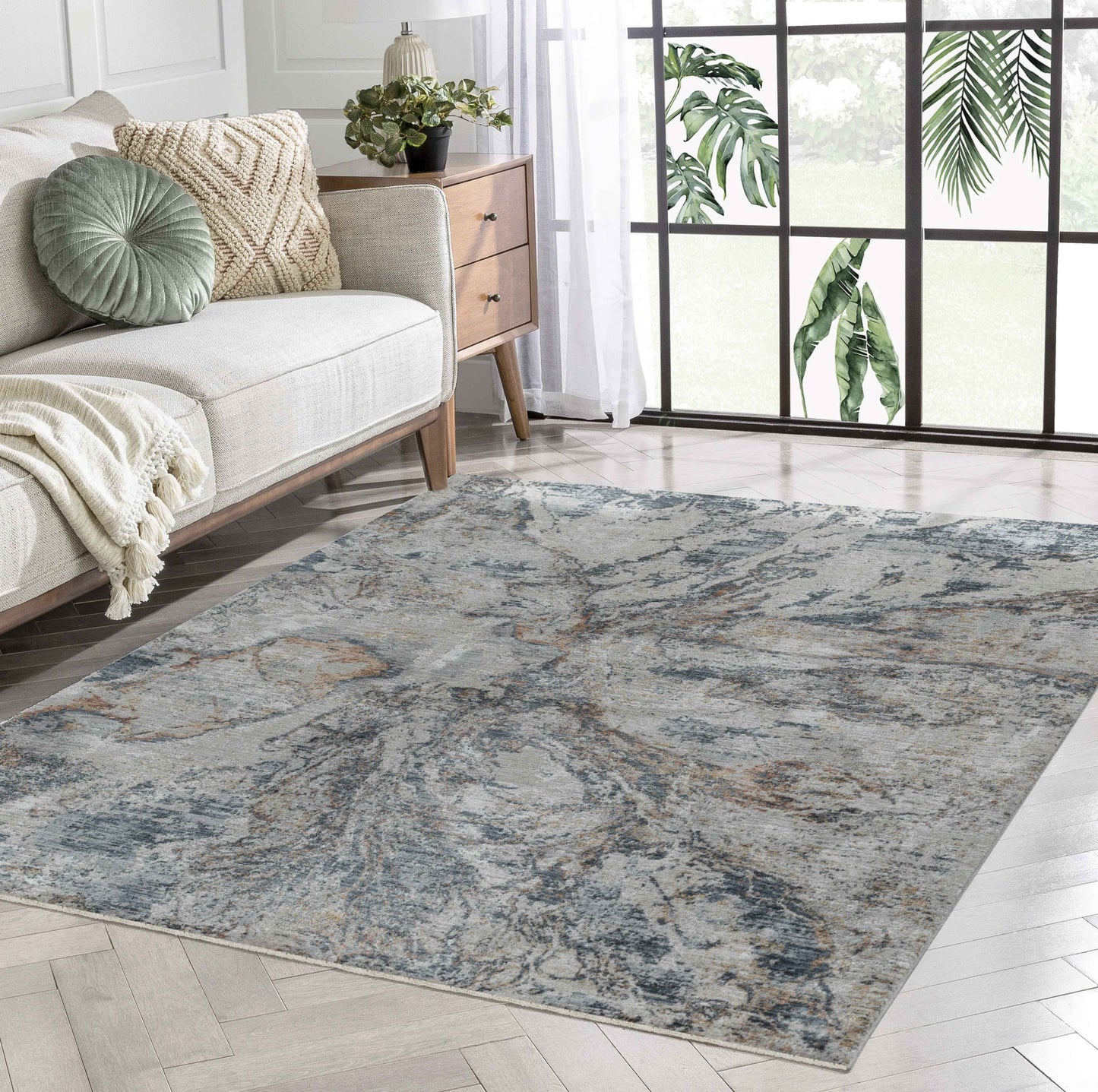 8 x 10 Beige Blue Power Loom Rug