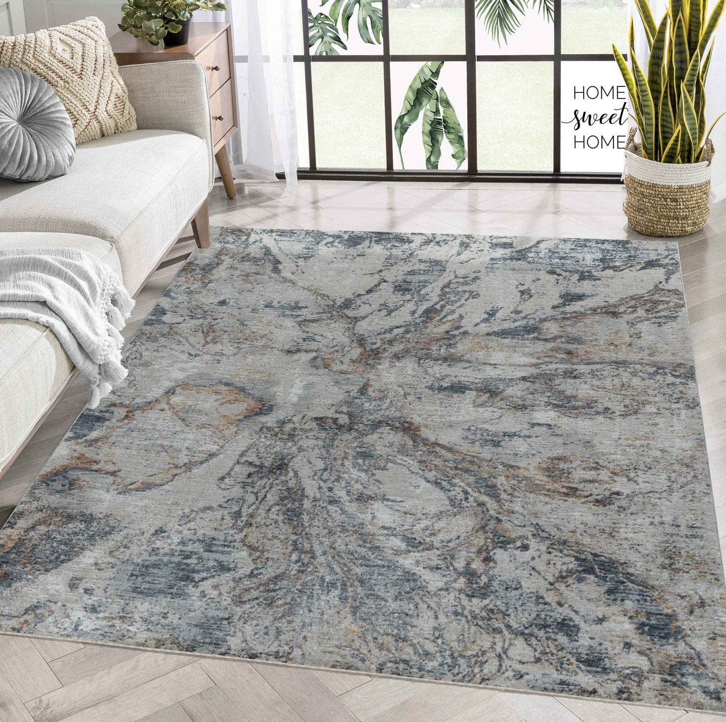 8 x 10 Beige Blue Power Loom Rug