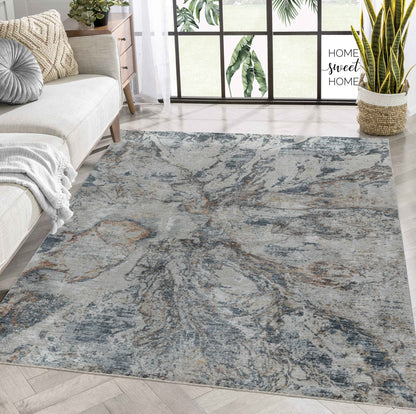 8 x 10 Beige Blue Power Loom Rug