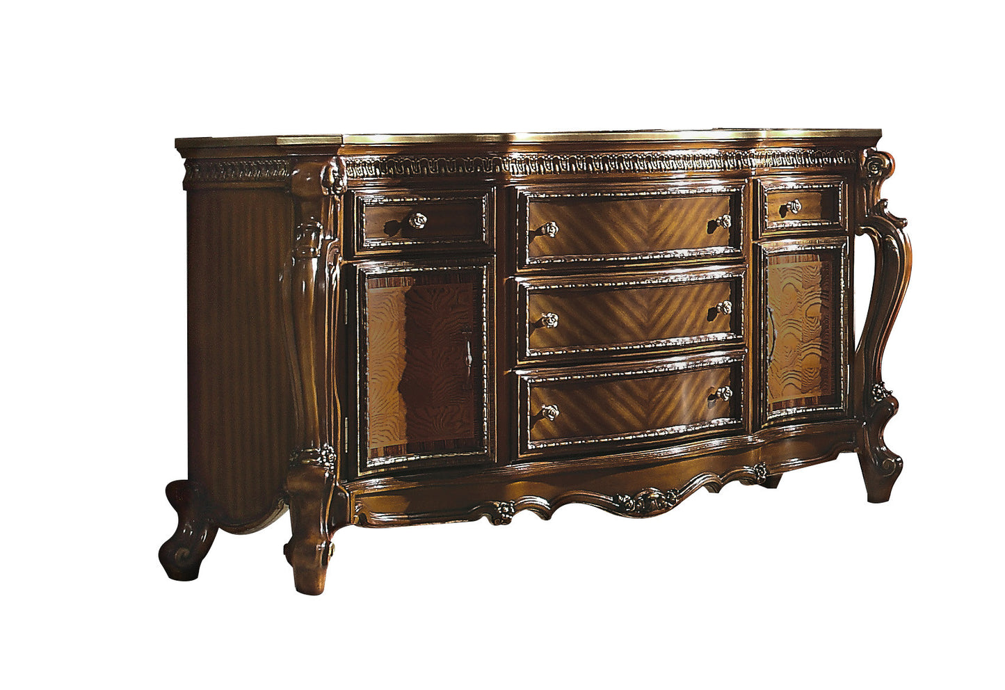 Cherry Oak Solid Wood 5-Drawer Combo Dresser