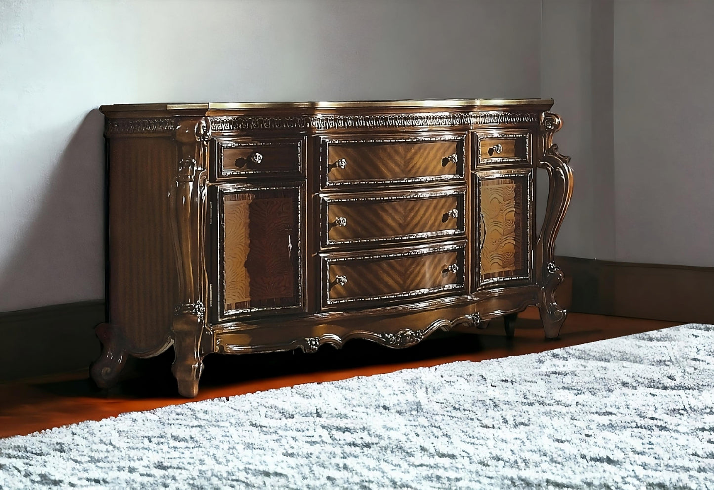 Cherry Oak Solid Wood 5-Drawer Combo Dresser