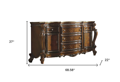 Cherry Oak Solid Wood 5-Drawer Combo Dresser