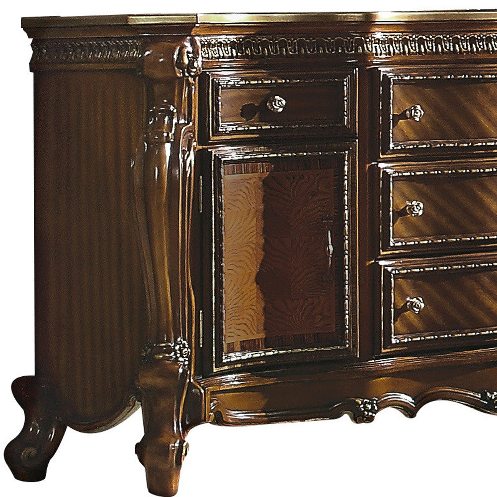 Cherry Oak Solid Wood 5-Drawer Combo Dresser