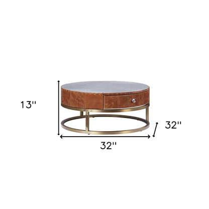 Cocoa & Silver Aluminum Round Coffee Table w/ Drawer