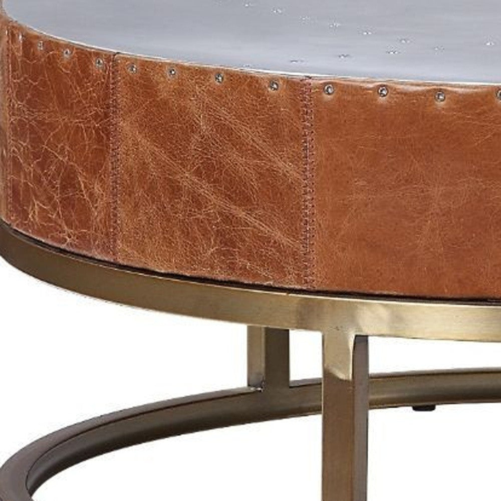 Cocoa & Silver Aluminum Round Coffee Table w/ Drawer