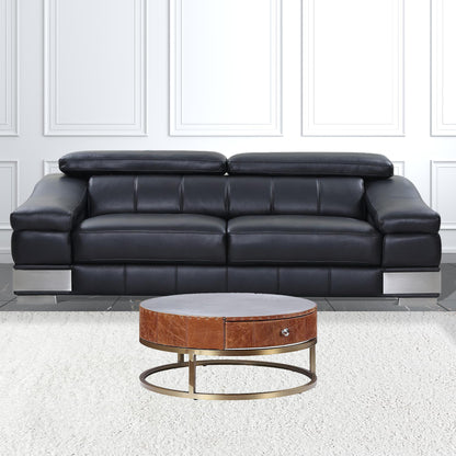 Cocoa & Silver Aluminum Round Coffee Table w/ Drawer