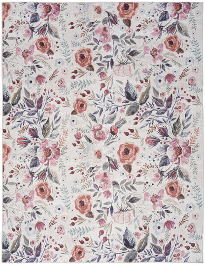 Nourison Ivory & Pink Machine Washable Rug - 5'2" x 7'