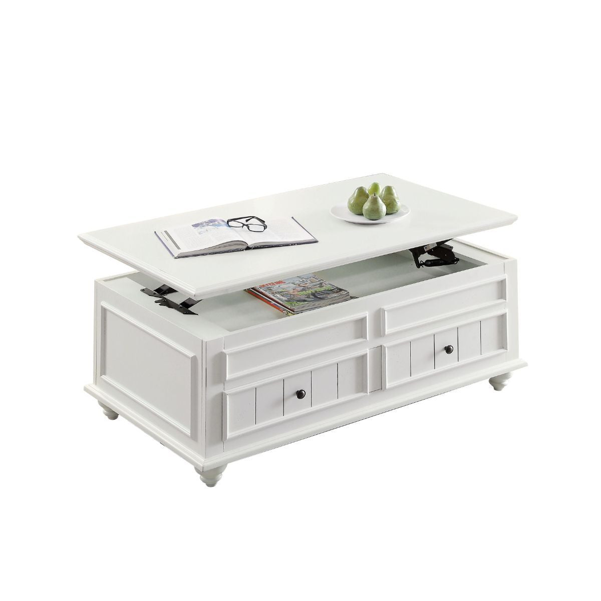 White Wood Lift Top Coffee Table w/ 2 Drawers