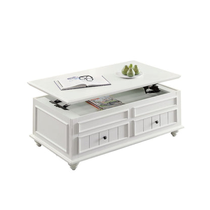 White Wood Lift Top Coffee Table w/ 2 Drawers