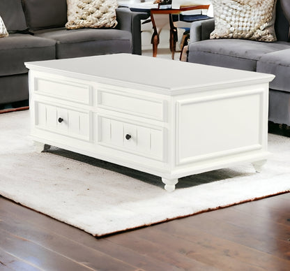White Wood Lift Top Coffee Table w/ 2 Drawers