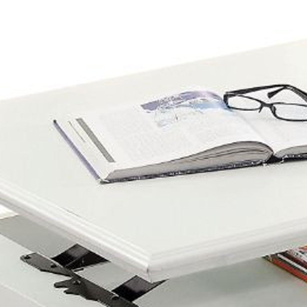 White Wood Lift Top Coffee Table w/ 2 Drawers