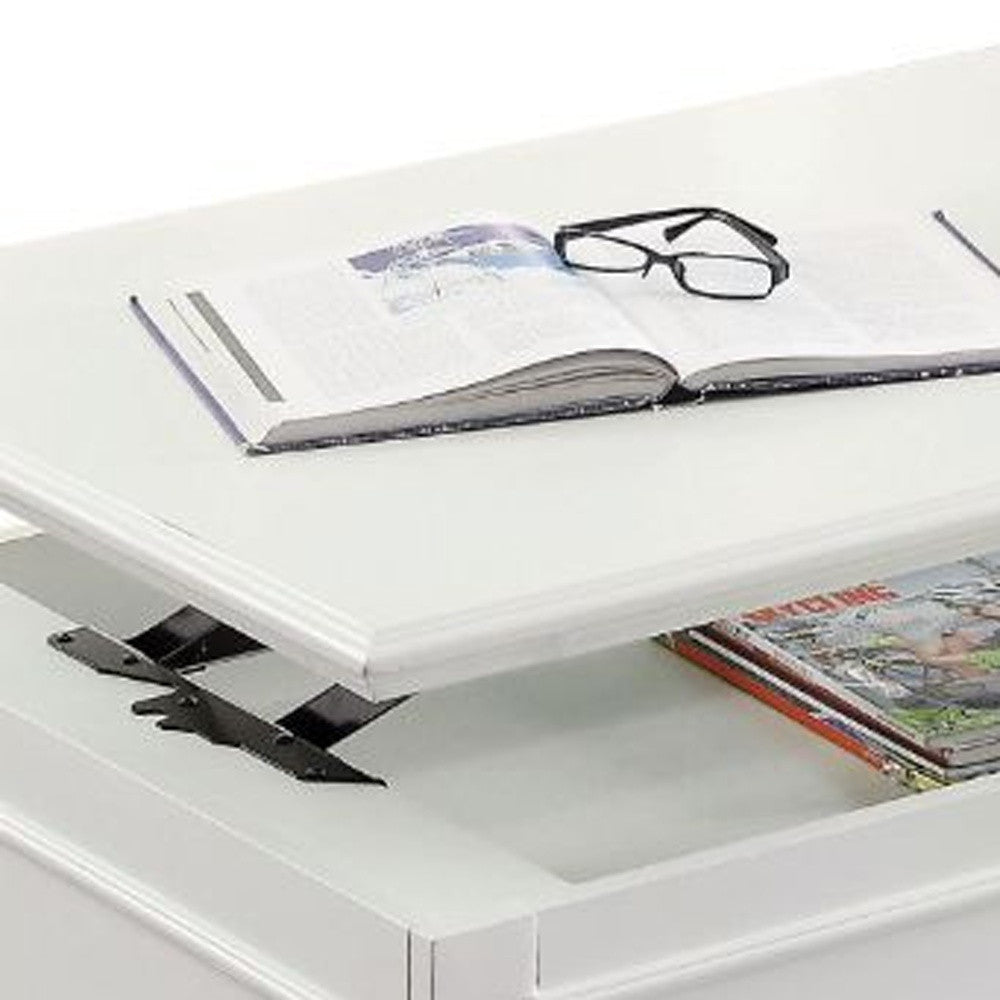 White Wood Lift Top Coffee Table w/ 2 Drawers