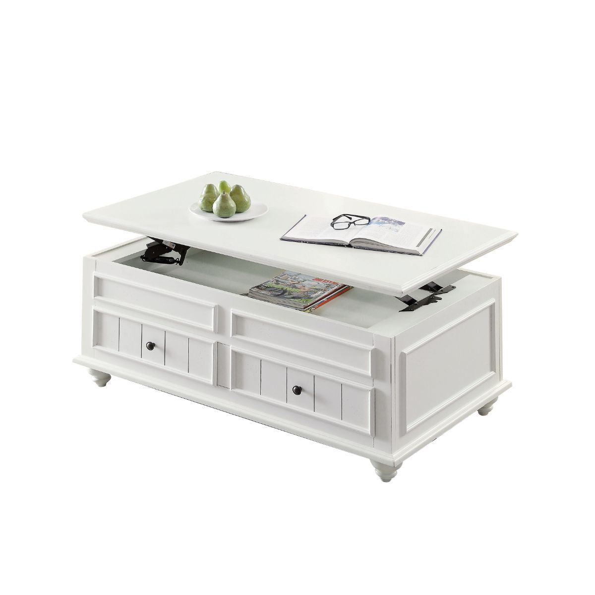 White Wood Lift Top Coffee Table w/ 2 Drawers