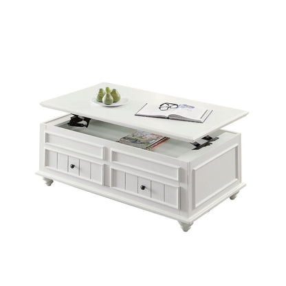 White Wood Lift Top Coffee Table w/ 2 Drawers