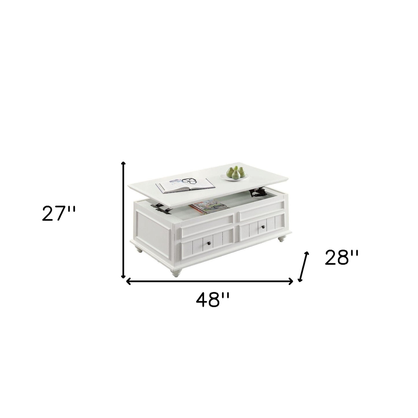 White Wood Lift Top Coffee Table w/ 2 Drawers