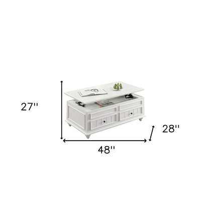 White Wood Lift Top Coffee Table w/ 2 Drawers