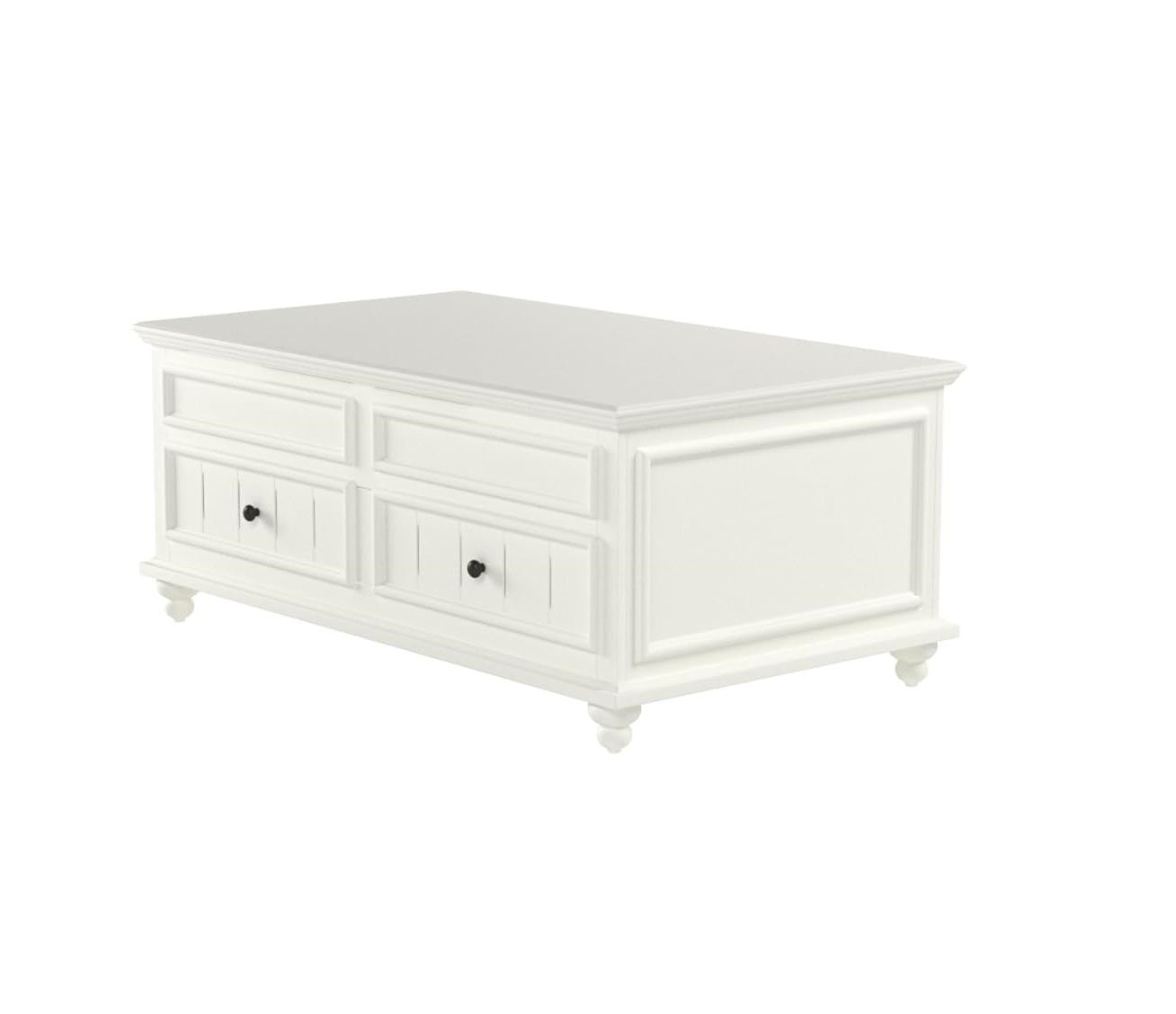 White Wood Lift Top Coffee Table w/ 2 Drawers
