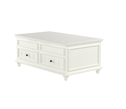 White Wood Lift Top Coffee Table w/ 2 Drawers