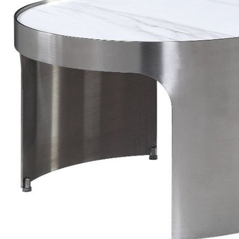 White & Silver Faux Marble Round Nesting Tables
