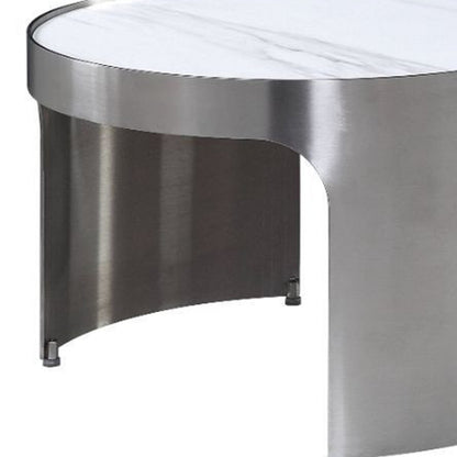 White & Silver Faux Marble Round Nesting Tables