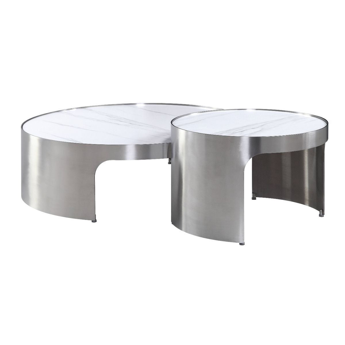 White & Silver Faux Marble Round Nesting Tables