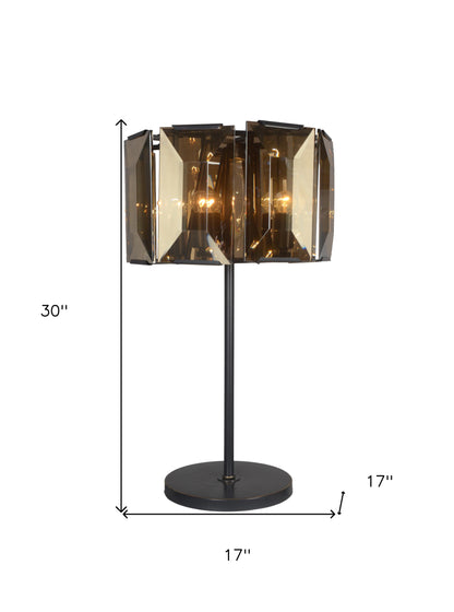 Bronze Four Light Bedside Table Lamp w/ Amber Shade