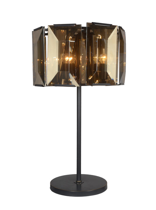 Bronze Four Light Bedside Table Lamp w/ Amber Shade