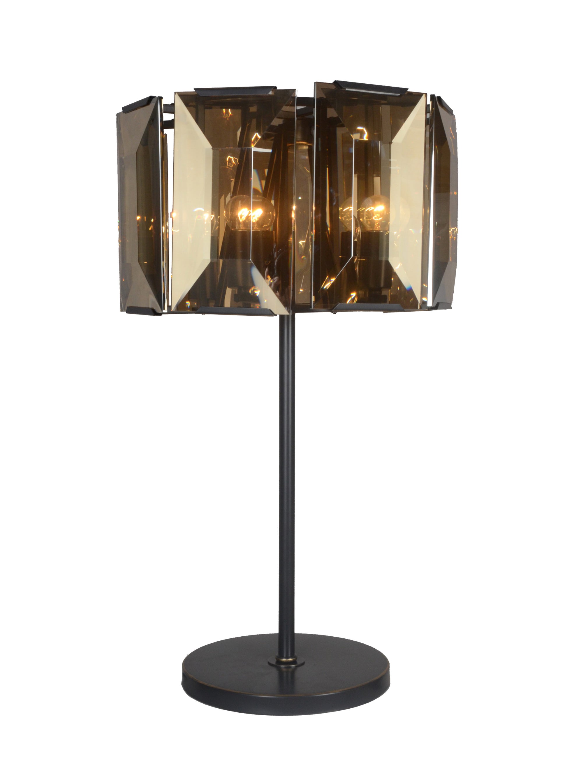 Bronze Four Light Bedside Table Lamp w/ Amber Shade