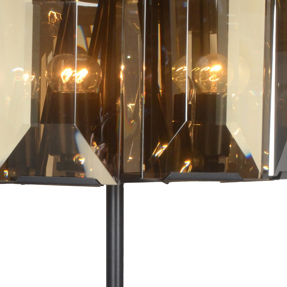 Bronze Four Light Bedside Table Lamp w/ Amber Shade