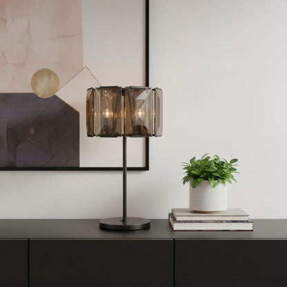 Bronze Four Light Bedside Table Lamp w/ Amber Shade